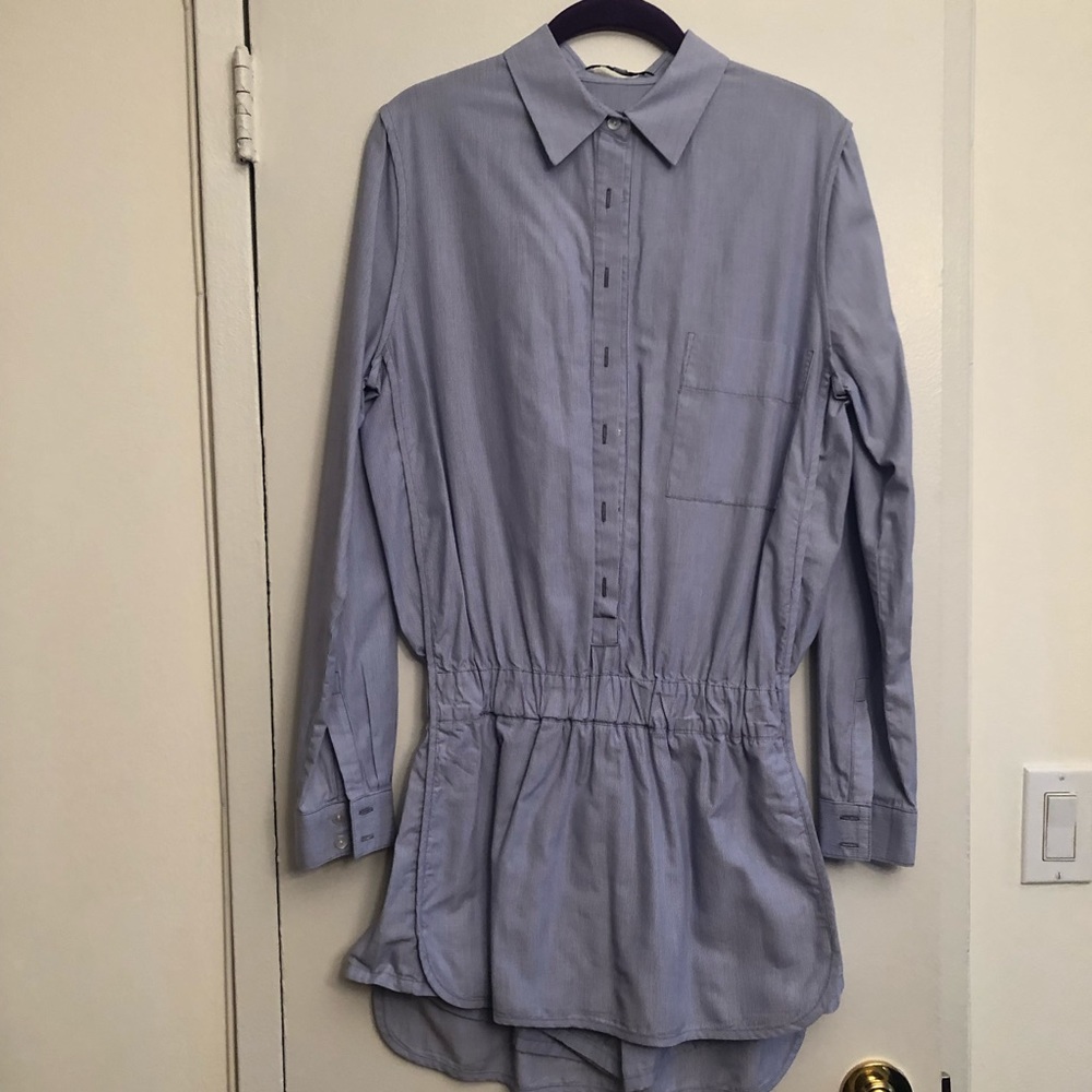 Long sleeve button down collar romper with pockets